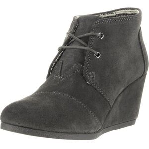 TOMS Lace up wedge bootie, suede leather grey ankle boot, size 10